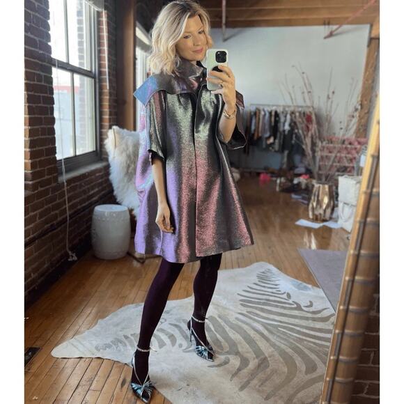 BURU Car Coat Womens L / XL Metallic Iridescent Shimmery Retro Glam Cape Jacket - Picture 14 of 14